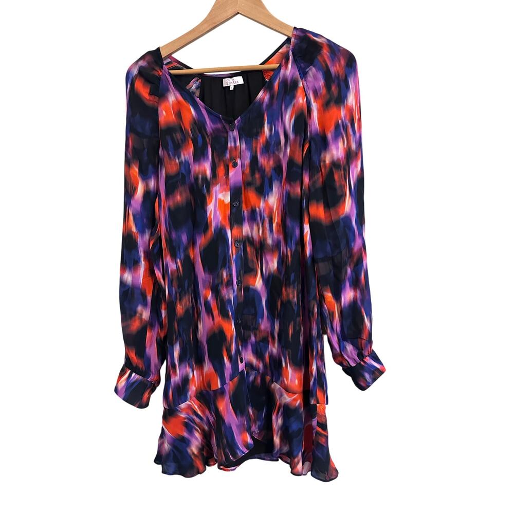 Parker Printed Long Sleeve Ruffle Hem Mini Dress Size Small